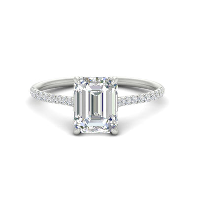 Emerald Cut Cathedral Hidden Halo Diamond Ring