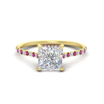 Load image into Gallery viewer, cathedral-hidden-halo-princess-cut-pink-sapphire-ring-in-yellow-gold-FD9788PRRGSADRPI-NL-YG
