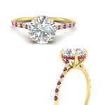 Load image into Gallery viewer, cathedral-hidden-halo-round-cut-pink-sapphire-ring-in-yellow-gold-FD9788RORGSADRPI-NL-YG
