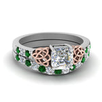 Load image into Gallery viewer, celtic-asscher-cut-diamond-wedding-ring-set-with-emerald-in-white-gold-FDENS2255B1ASGEMGR-NL-WG_017de006-1b5f-4a7d-8db4-a2cd218a0fe4?v=1757056956
