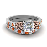 Load image into Gallery viewer, celtic-asscher-cut-diamond-wedding-ring-set-with-orange-sapphire-in-white-gold-FDENS2255B1ASGSAOR-NL-WG_e00ceee4-6b1c-44f1-a6f4-1bcd2bf88d4d?v=1757056956
