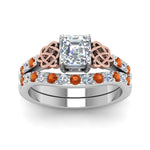 Load image into Gallery viewer, celtic-asscher-cut-diamond-wedding-ring-set-with-orange-sapphire-in-white-gold-FDENS2255B1ASGSAORANGLE5-NL-WG_72992f5d-dde5-4aa4-9e1f-92b053f9f6b8?v=1757056956
