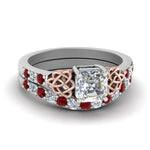 Load image into Gallery viewer, celtic-asscher-cut-diamond-wedding-ring-set-with-ruby-in-white-gold-FDENS2255B1ASGRUDR-NL-WG_e029c45e-407d-4c4a-81b0-f9a2682c4f78?v=1757056956
