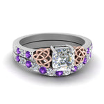 Load image into Gallery viewer, celtic-asscher-cut-diamond-wedding-ring-set-with-violet-topaz-in-white-gold-FDENS2255B1ASGVITO-NL-WG_6d38ada2-98c1-4098-aacd-f0442483c2cb?v=1757056957
