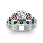 Load image into Gallery viewer, celtic-cushion-cut-diamond-wedding-ring-set-with-emerald-in-white-gold-FDENS2255B1CUGEMGRANGLE5-NL-WG_2a2aeb6e-e60d-4e54-a741-89f3ad875386?v=1757065024
