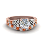 Load image into Gallery viewer, celtic-cushion-cut-diamond-wedding-ring-set-with-orange-sapphire-in-rose-gold-FDENS2255B1CUGSAOR-NL-RG_92b40e48-8788-45be-975a-83a8d45ece6b?v=1757065024
