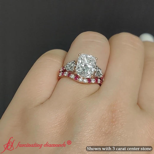 Cushion Lab Grown Two Tone Celtic Bridal Ring Set
