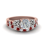 Load image into Gallery viewer, celtic-cushion-cut-diamond-wedding-ring-set-with-ruby-in-rose-gold-FDENS2255B1CUGRUDR-NL-RG_738862ca-731b-4c53-8f6c-bfa647ae3b95?v=1757065024
