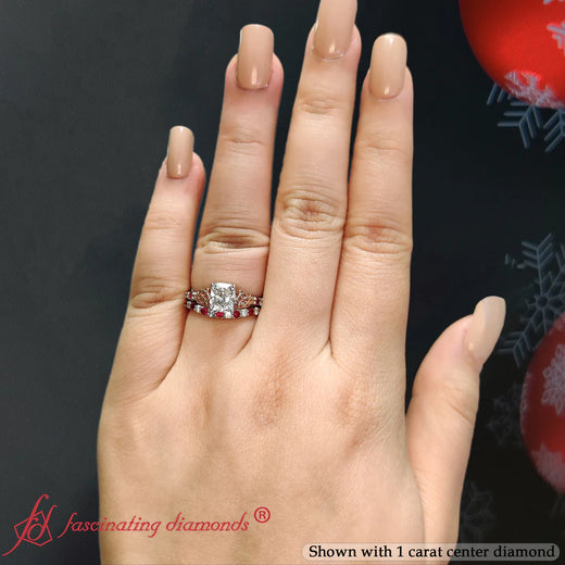 Cushion Lab Grown Two Tone Celtic Bridal Ring Set