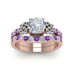 Load image into Gallery viewer, celtic-cushion-cut-diamond-wedding-ring-set-with-violet-topaz-in-rose-gold-FDENS2255B1CUGVITOANGLE5-NL-RG_0a4d3ae4-5600-4294-9c93-28723d4dc933?v=1757065045
