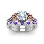 Load image into Gallery viewer, celtic-cushion-cut-diamond-wedding-ring-set-with-violet-topaz-in-white-gold-FDENS2255B1CUGVITOANGLE5-NL-WG_60f45564-c76e-4dc9-a5c2-a62b4a878bf0?v=1757065025
