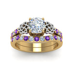 Load image into Gallery viewer, celtic-cushion-cut-diamond-wedding-ring-set-with-violet-topaz-in-yellow-gold-FDENS2255B1CUGVITOANGLE5-NL-YG_89851e2c-82b9-4249-ba25-33d9765e07a5?v=1757065045
