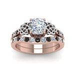 Load image into Gallery viewer, celtic-cushion-cut-wedding-ring-set-with-black-diamond-in-rose-gold-FDENS2255B1CUGBLACKANGLE5-NL-RG_43e8a7bf-5873-43e4-9e89-71a81945db19?v=1757065045
