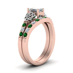 Load image into Gallery viewer, celtic-emerald-cut-diamond-wedding-ring-set-with-emerald-in-rose-gold-FDENS2255B1EMGEMGRANGLE2-NL-RG?v=1757056884