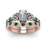 Load image into Gallery viewer, celtic-emerald-cut-diamond-wedding-ring-set-with-emerald-in-rose-gold-FDENS2255B1EMGEMGRANGLE5-NL-RG_385866af-4ab6-4c64-96b6-daf1be20caf4?v=1757056978

