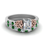 Load image into Gallery viewer, celtic-emerald-cut-diamond-wedding-ring-set-with-emerald-in-white-gold-FDENS2255B1EMGEMGR-NL-WG_c0be1d4b-9178-4d58-a487-329ecac68adf?v=1757056977
