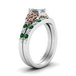 Load image into Gallery viewer, celtic-emerald-cut-diamond-wedding-ring-set-with-emerald-in-white-gold-FDENS2255B1EMGEMGRANGLE2-NL-WG?v=1757056884