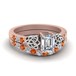 Load image into Gallery viewer, celtic-emerald-cut-diamond-wedding-ring-set-with-orange-sapphire-in-rose-gold-FDENS2255B1EMGSAOR-NL-RG_76a3e166-4742-48d9-91d4-82a28e8c6a11?v=1757056978
