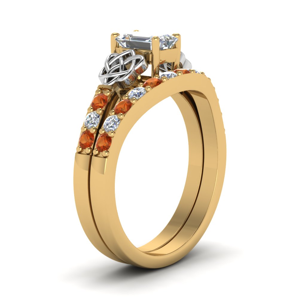 celtic-emerald-cut-diamond-wedding-ring-set-with-orange-sapphire-in-yellow-gold-FDENS2255B1EMGSAORANGLE2-NL-YG?v=1757056884