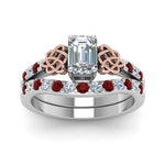 Load image into Gallery viewer, celtic-emerald-cut-diamond-wedding-ring-set-with-ruby-in-white-gold-FDENS2255B1EMGRUDRANGLE5-NL-WG_15e69f21-c776-4b4f-b8f9-9d661015ff92?v=1757056978
