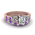 Load image into Gallery viewer, celtic-emerald-cut-diamond-wedding-ring-set-with-violet-topaz-in-rose-gold-FDENS2255B1EMGVITO-NL-RG?v=1757056884