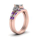 Load image into Gallery viewer, celtic-emerald-cut-diamond-wedding-ring-set-with-violet-topaz-in-rose-gold-FDENS2255B1EMGVITOANGLE2-NL-RG?v=1757056884