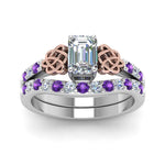 Load image into Gallery viewer, celtic-emerald-cut-diamond-wedding-ring-set-with-violet-topaz-in-white-gold-FDENS2255B1EMGVITOANGLE5-NL-WG_d1fdd77f-6b81-4007-8860-aca7b1daff13?v=1757056978
