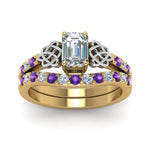 Load image into Gallery viewer, celtic-emerald-cut-diamond-wedding-ring-set-with-violet-topaz-in-yellow-gold-FDENS2255B1EMGVITOANGLE5-NL-YG_d388ec1b-0b53-4595-aeba-2269d0fccdd1?v=1757056978

