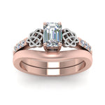 Load image into Gallery viewer, celtic-knot-emerald-cut-diamond-ring-with-plain-band-set-in-rose-gold-FDENS2255B3EMANGLE5-NL-RG_82e41725-f8e1-4967-b231-83a1655782e7?v=1756976829
