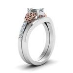 Load image into Gallery viewer, celtic-knot-emerald-cut-diamond-ring-with-plain-band-set-in-white-gold-FDENS2255B3EMANGLE2-NL-WG?v=1756976738
