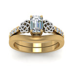 Load image into Gallery viewer, celtic-knot-emerald-cut-diamond-ring-with-plain-band-set-in-yellow-gold-FDENS2255B3EMANGLE5-NL-YG_ba92a4e5-de18-4f47-abfe-6ec08c5a3ba7?v=1756976829
