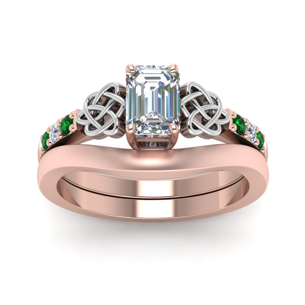 celtic-knot-emerald-cut-diamond-ring-with-plain-band-set-with-emerald-in-rose-gold-FDENS2255B3EMGEMGRANGLE5-NL-RG?v=1756976734