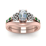 Load image into Gallery viewer, celtic-knot-emerald-cut-diamond-ring-with-plain-band-set-with-emerald-in-rose-gold-FDENS2255B3EMGEMGRANGLE5-NL-RG_ee35469e-d506-4685-99f4-b3af86d0a821?v=1756976829
