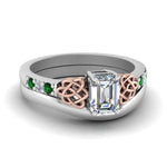 Load image into Gallery viewer, celtic-knot-emerald-cut-diamond-ring-with-plain-band-set-with-emerald-in-white-gold-FDENS2255B3EMGEMGR-NL-WG?v=1756976733
