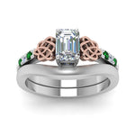 Load image into Gallery viewer, celtic-knot-emerald-cut-diamond-ring-with-plain-band-set-with-emerald-in-white-gold-FDENS2255B3EMGEMGRANGLE5-NL-WG?v=1756976733

