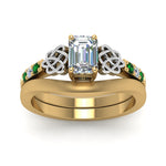 Load image into Gallery viewer, celtic-knot-emerald-cut-diamond-ring-with-plain-band-set-with-emerald-in-yellow-gold-FDENS2255B3EMGEMGRANGLE5-NL-YG?v=1756976733

