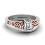 Load image into Gallery viewer, celtic-knot-emerald-cut-diamond-ring-with-plain-band-set-with-orange-sapphire-in-white-gold-FDENS2255B3EMGSAOR-NL-WG?v=1756976734

