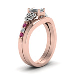 Load image into Gallery viewer, celtic-knot-emerald-cut-diamond-ring-with-plain-band-set-with-pink-sapphire-in-rose-gold-FDENS2255B3EMGSADRPIANGLE2-NL-RG_643b1b18-05a1-46cb-899b-b1a122641979?v=1756976830
