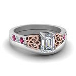 Load image into Gallery viewer, celtic-knot-emerald-cut-diamond-ring-with-plain-band-set-with-pink-sapphire-in-white-gold-FDENS2255B3EMGSADRPI-NL-WG?v=1756976733
