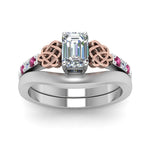 Load image into Gallery viewer, celtic-knot-emerald-cut-diamond-ring-with-plain-band-set-with-pink-sapphire-in-white-gold-FDENS2255B3EMGSADRPIANGLE5-NL-WG_8b48cce6-dc2a-4e6b-88b4-5c19808c9741?v=1756976829
