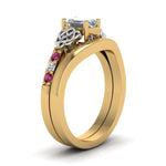 Load image into Gallery viewer, celtic-knot-emerald-cut-diamond-ring-with-plain-band-set-with-pink-sapphire-in-yellow-gold-FDENS2255B3EMGSADRPIANGLE2-NL-YG?v=1756976733
