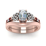 Load image into Gallery viewer, celtic-knot-emerald-cut-diamond-ring-with-plain-band-set-with-ruby-in-rose-gold-FDENS2255B3EMGRUDRANGLE5-NL-RG?v=1756976736
