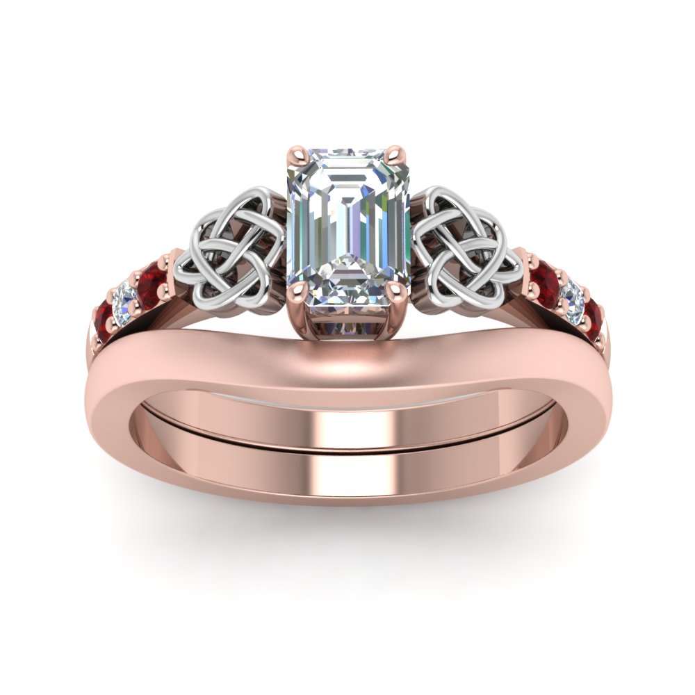 celtic-knot-emerald-cut-diamond-ring-with-plain-band-set-with-ruby-in-rose-gold-FDENS2255B3EMGRUDRANGLE5-NL-RG?v=1756976736