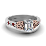Load image into Gallery viewer, celtic-knot-emerald-cut-diamond-ring-with-plain-band-set-with-ruby-in-white-gold-FDENS2255B3EMGRUDR-NL-WG?v=1756976733
