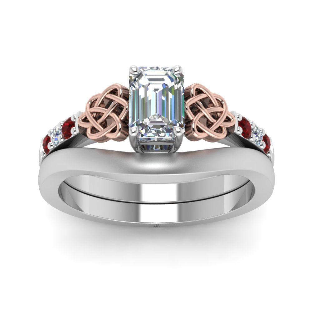 celtic-knot-emerald-cut-diamond-ring-with-plain-band-set-with-ruby-in-white-gold-FDENS2255B3EMGRUDRANGLE5-NL-WG?v=1756976733