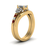 Load image into Gallery viewer, celtic-knot-emerald-cut-diamond-ring-with-plain-band-set-with-ruby-in-yellow-gold-FDENS2255B3EMGRUDRANGLE2-NL-YG?v=1756976733

