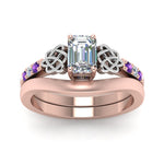 Load image into Gallery viewer, celtic-knot-emerald-cut-diamond-ring-with-plain-band-set-with-violet-topaz-in-rose-gold-FDENS2255B3EMGVITOANGLE5-NL-RG?v=1756976733
