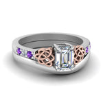Load image into Gallery viewer, celtic-knot-emerald-cut-diamond-ring-with-plain-band-set-with-violet-topaz-in-white-gold-FDENS2255B3EMGVITO-NL-WG_55e0fc9f-287a-4682-b856-11e74d3e1498?v=1756976829
