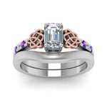 Load image into Gallery viewer, celtic-knot-emerald-cut-diamond-ring-with-plain-band-set-with-violet-topaz-in-white-gold-FDENS2255B3EMGVITOANGLE5-NL-WG?v=1756976734
