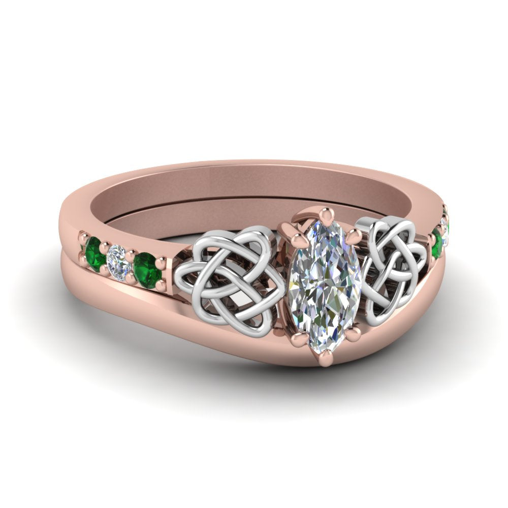 celtic-knot-marquise-cut-diamond-ring-with-plain-band-set-with-emerald-in-rose-gold-FDENS2255B3MQGEMGR-NL-RG?v=1756976751